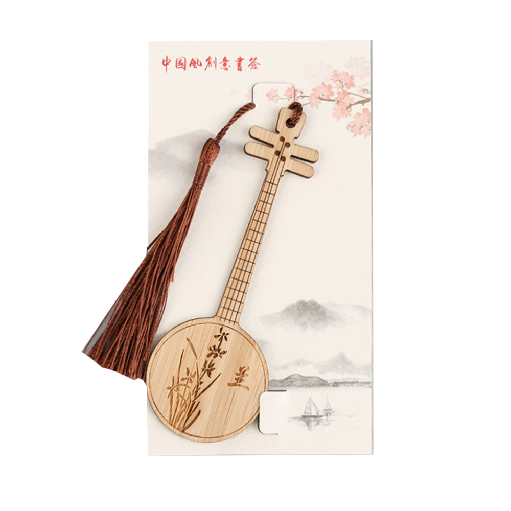Bamboo Bookmark Chinese Style Instrument and Fan Shape