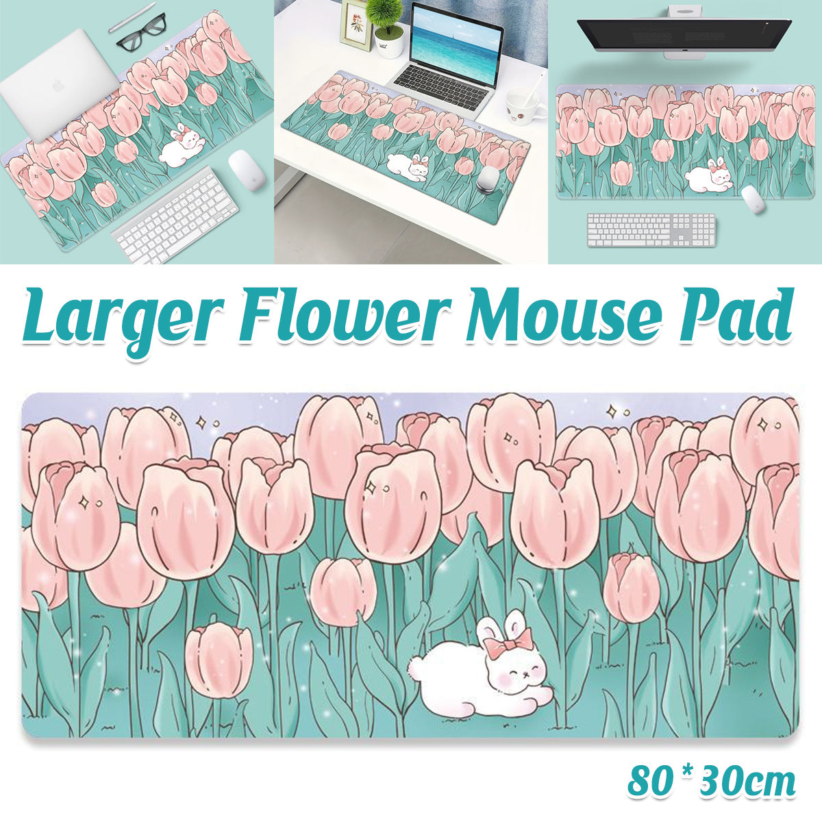 Flower Mouse Pad Oversized Non-Slip Rubber Base Waterproof