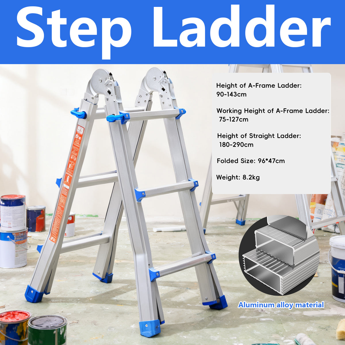 3 Step Folding Ladder Aluminum Alloy for Home and Garage Use