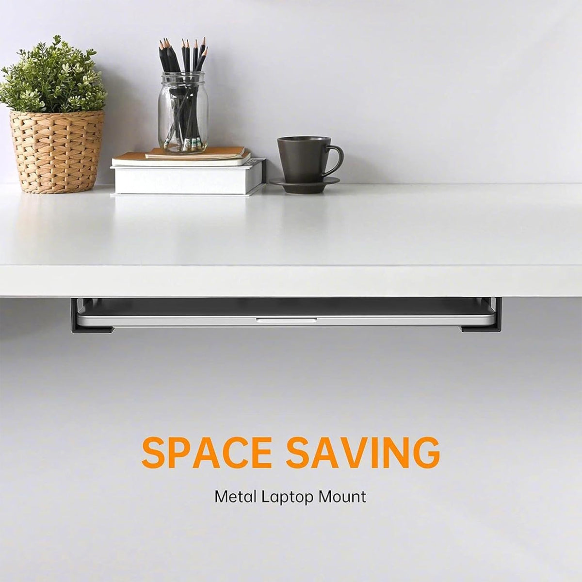 Under-Desk Laptop Storage Stand Adjustable Carbon Steel Black