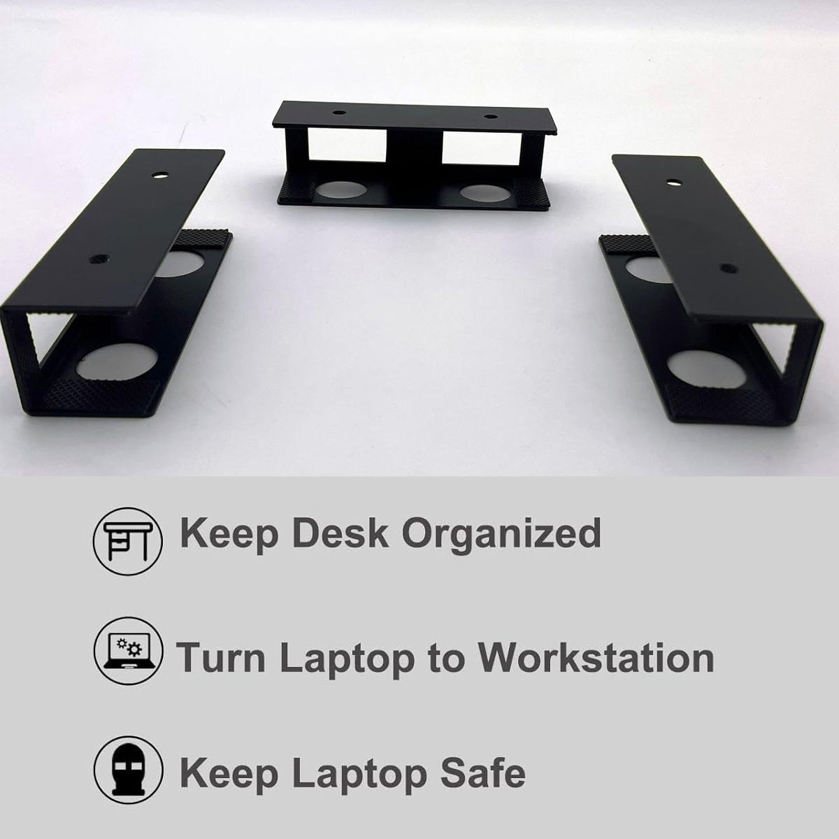 Under-Desk Laptop Storage Stand Adjustable Carbon Steel Black