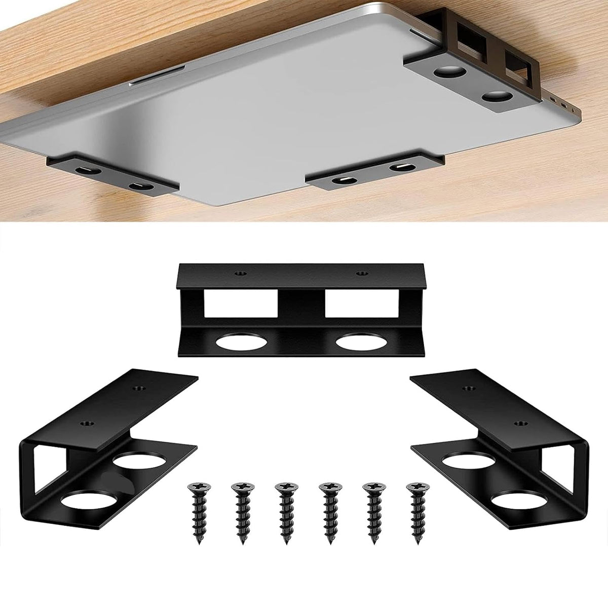 Under-Desk Laptop Storage Stand Adjustable Carbon Steel Black