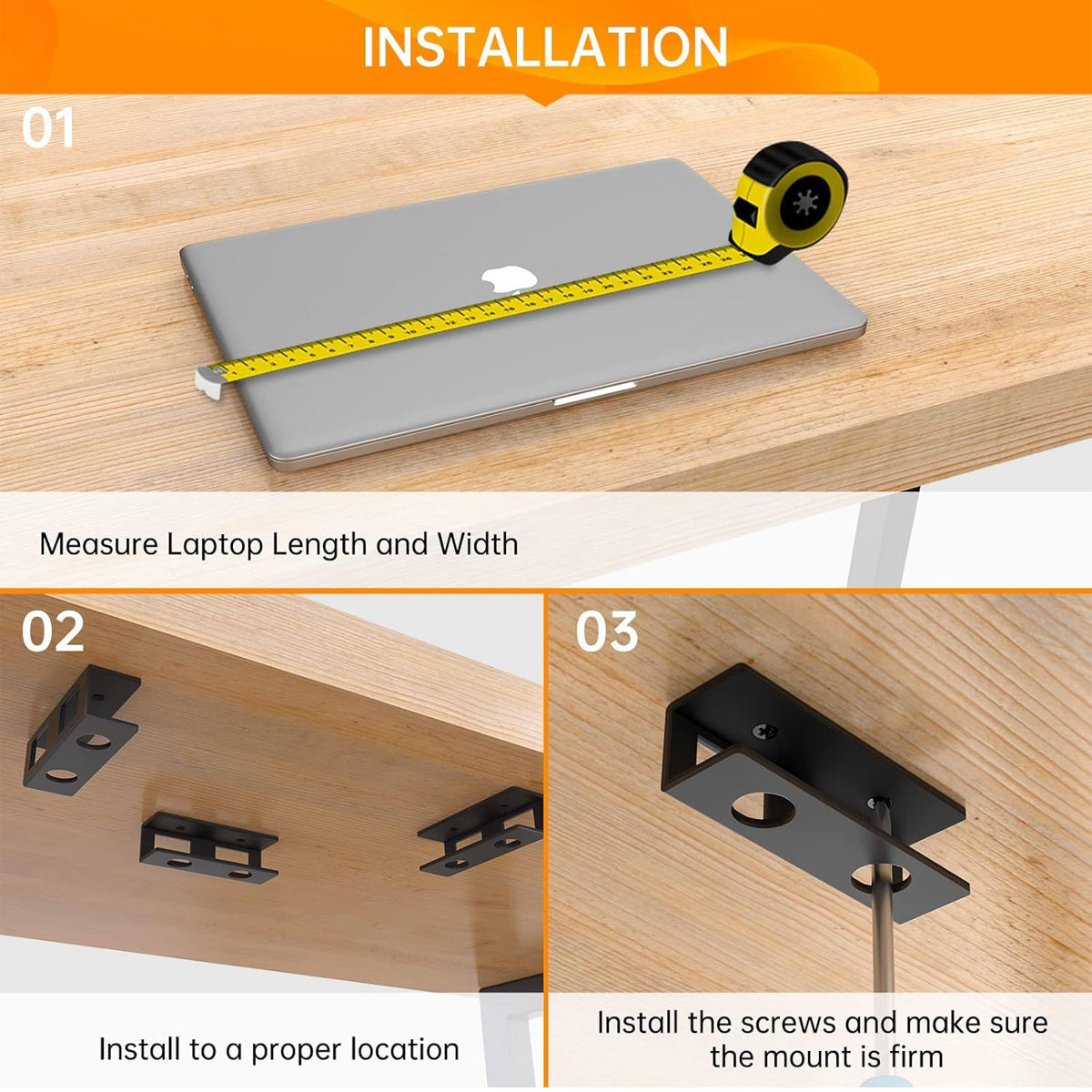 Under-Desk Laptop Storage Stand Adjustable Carbon Steel Black