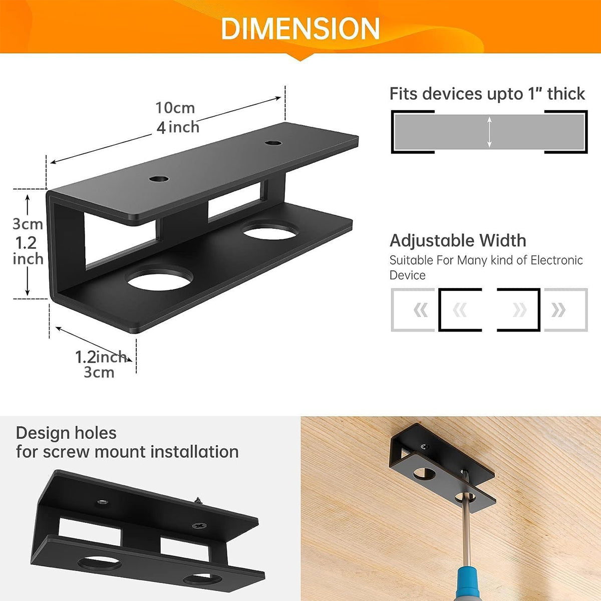 Under-Desk Laptop Storage Stand Adjustable Carbon Steel Black