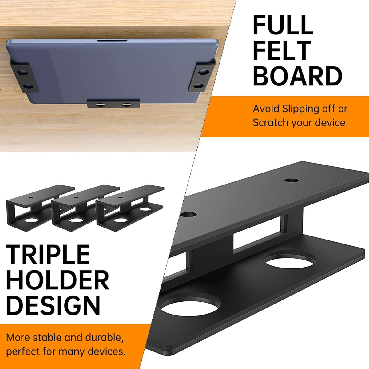 Under-Desk Laptop Storage Stand Adjustable Carbon Steel Black