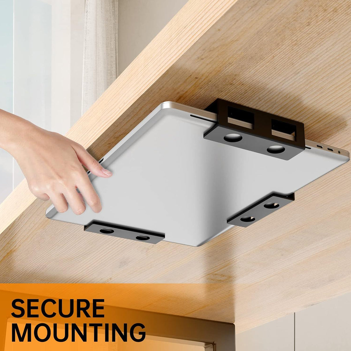 Under-Desk Laptop Storage Stand Adjustable Carbon Steel Black