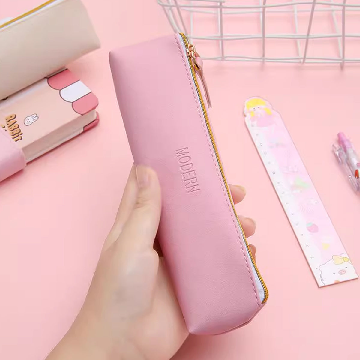 4 Pcs PU Leather Pencil Case Makeup Cosmetic Pouch Set
