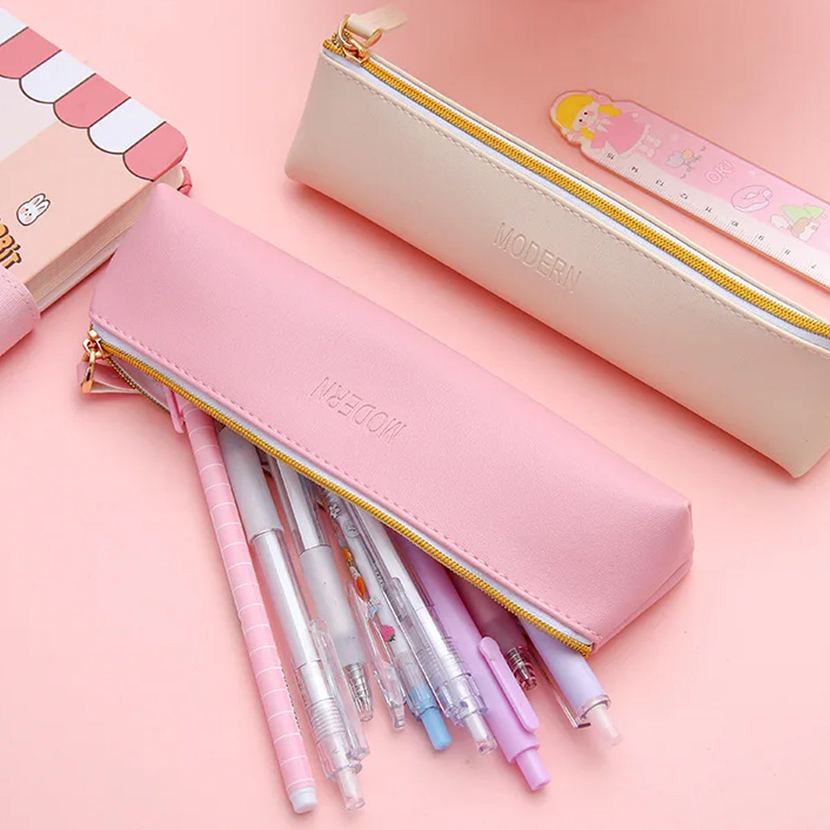 4 Pcs PU Leather Pencil Case Makeup Cosmetic Pouch Set