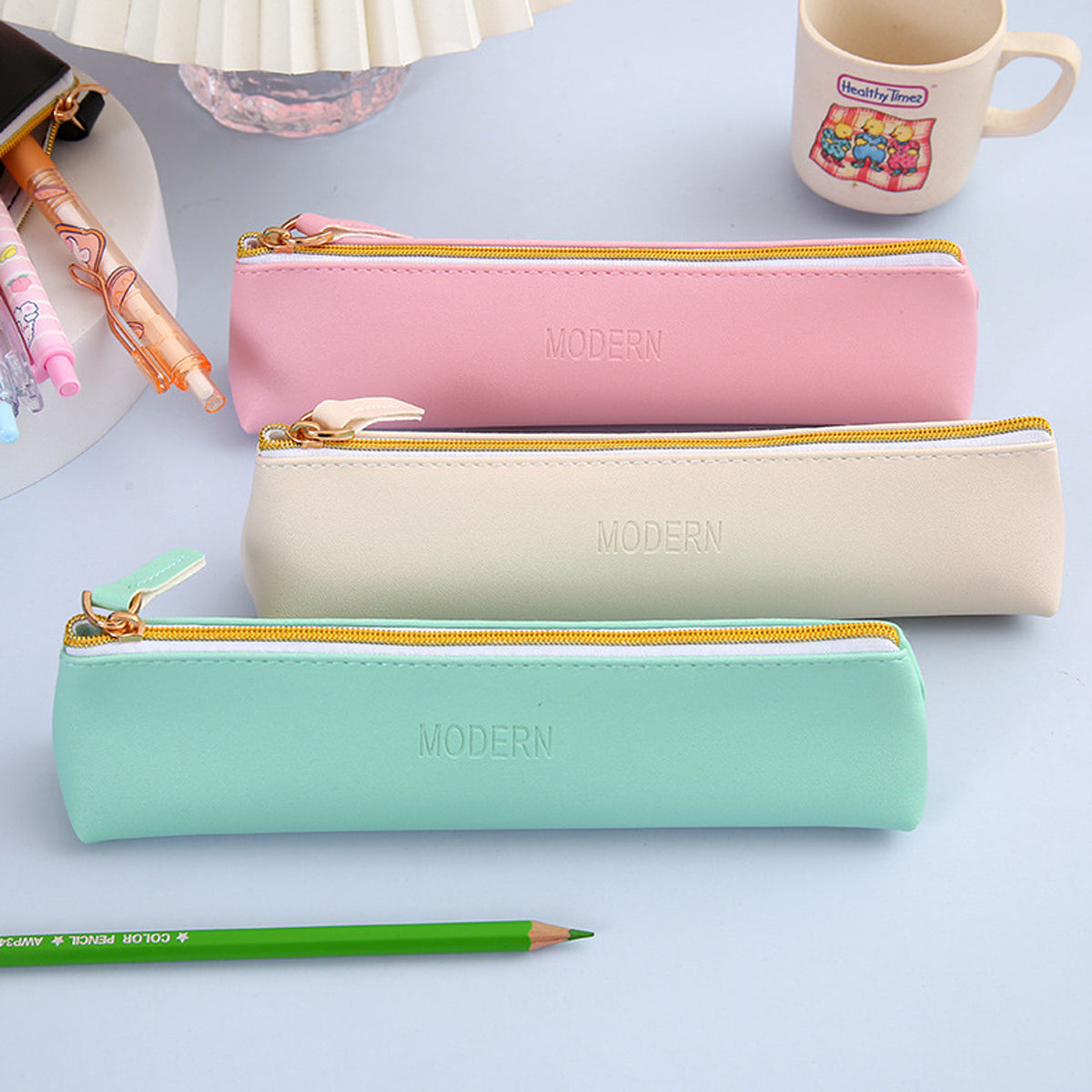 4 Pcs PU Leather Pencil Case Makeup Cosmetic Pouch Set