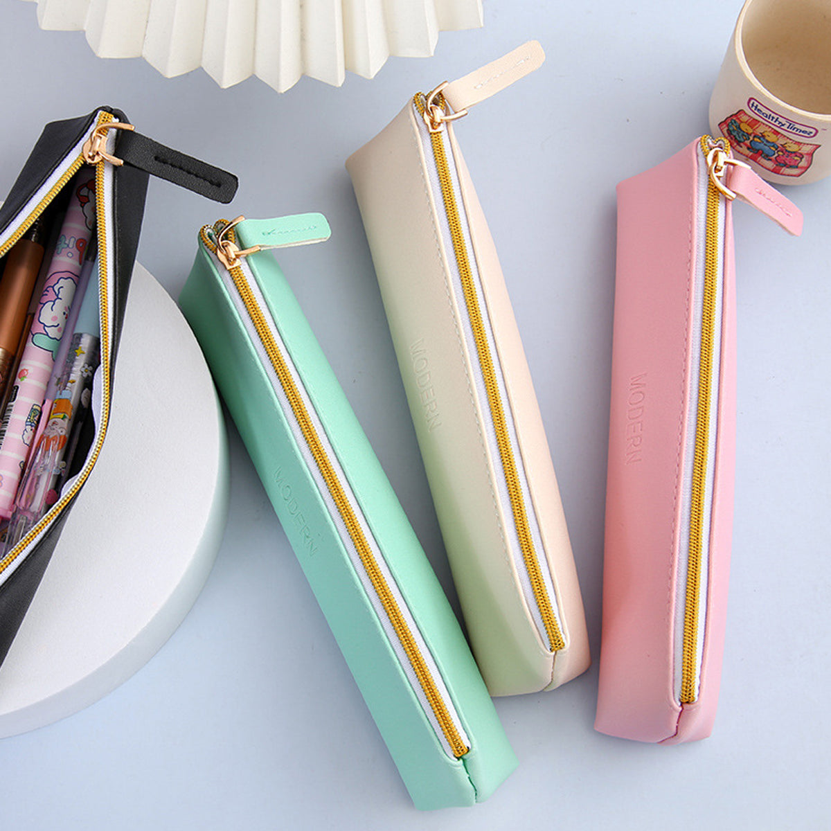 4 Pcs PU Leather Pencil Case Makeup Cosmetic Pouch Set
