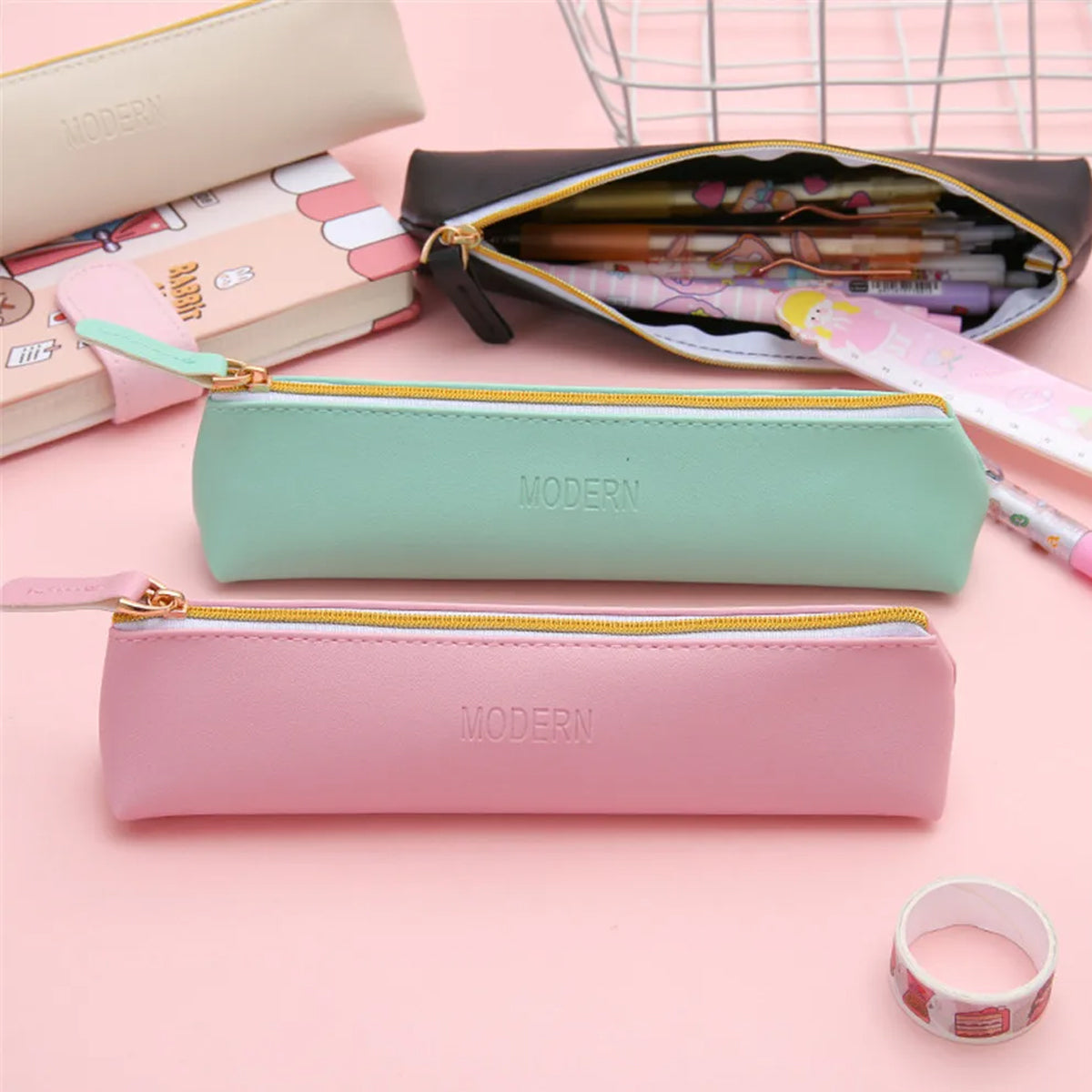 4 Pcs PU Leather Pencil Case Makeup Cosmetic Pouch Set