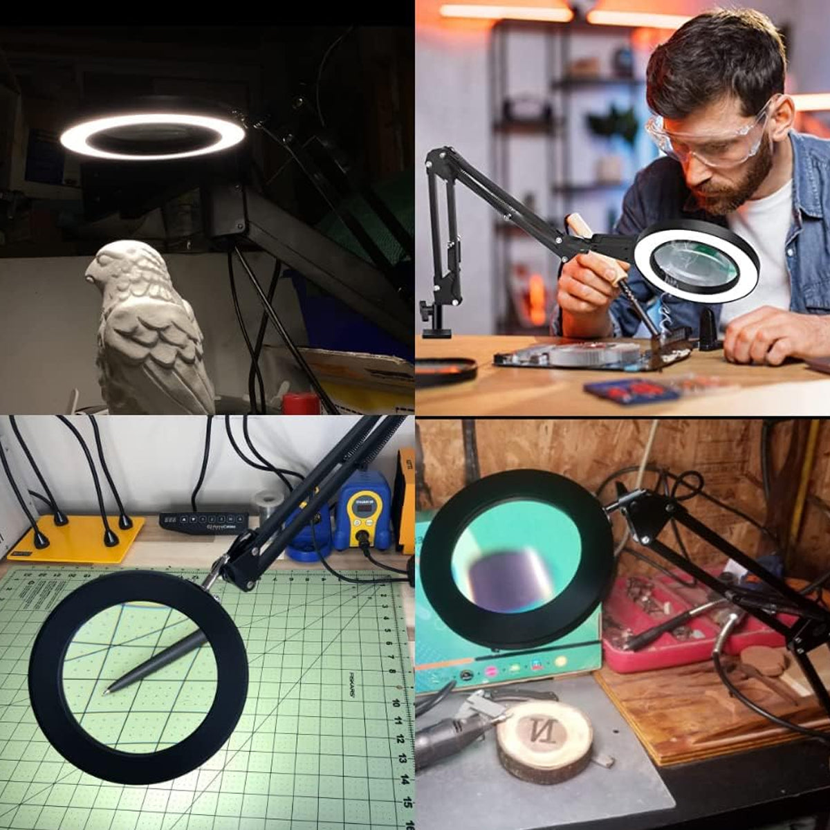 LED Magnifying Desk Lamp with Foldable Long Arm