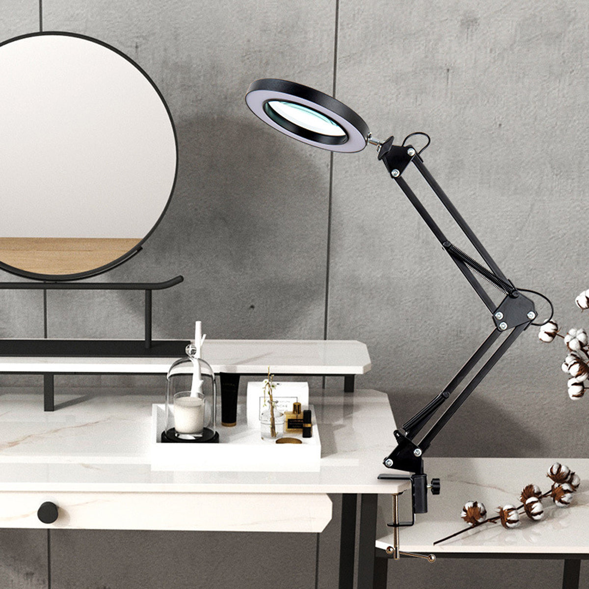 LED Magnifying Desk Lamp with Foldable Long Arm