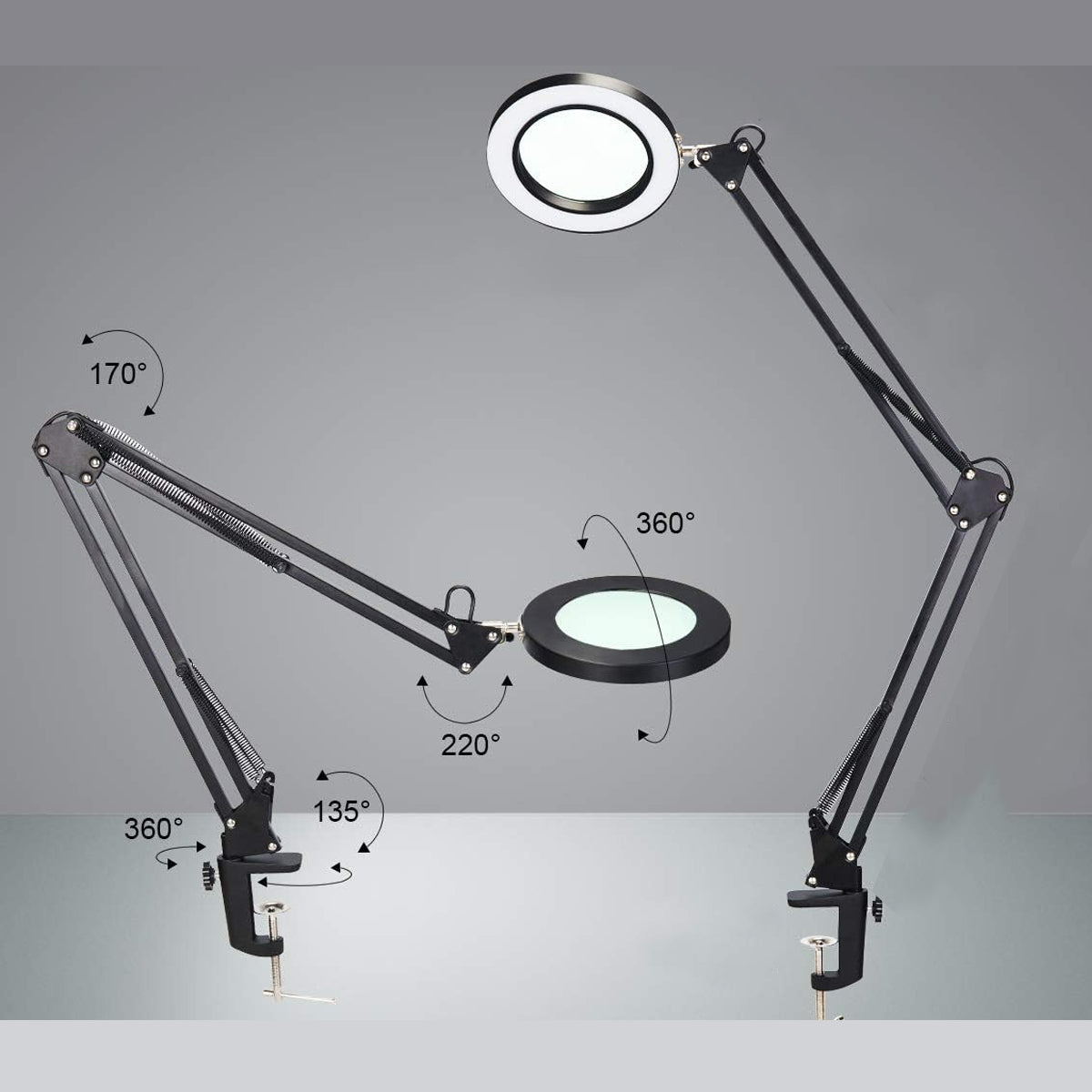 LED Magnifying Desk Lamp with Foldable Long Arm