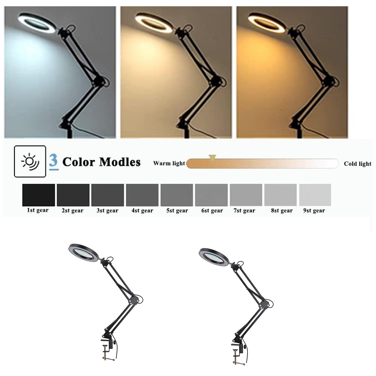 LED Magnifying Desk Lamp with Foldable Long Arm