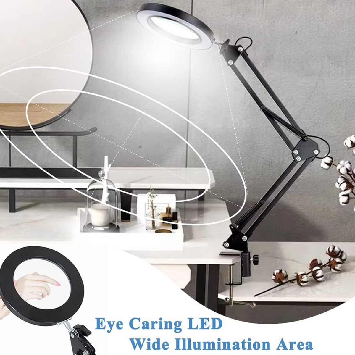 LED Magnifying Desk Lamp with Foldable Long Arm