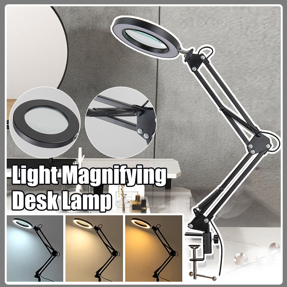 LED Magnifying Desk Lamp with Foldable Long Arm