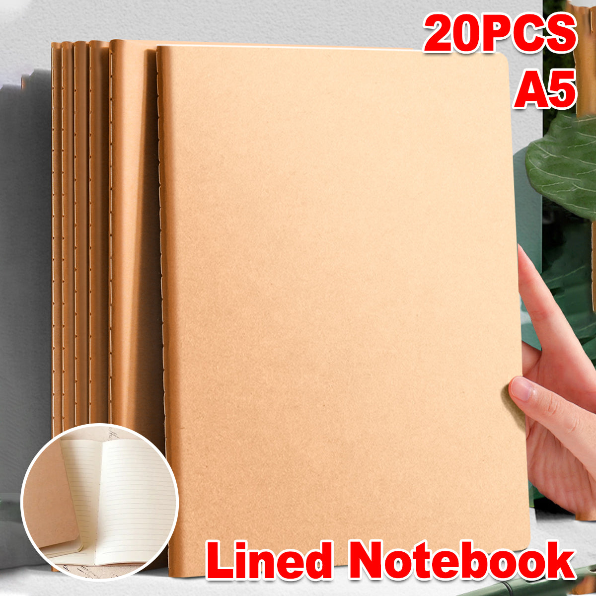 20 Pcs Kraft Paper Notebooks Lined Pages Stitched Binding