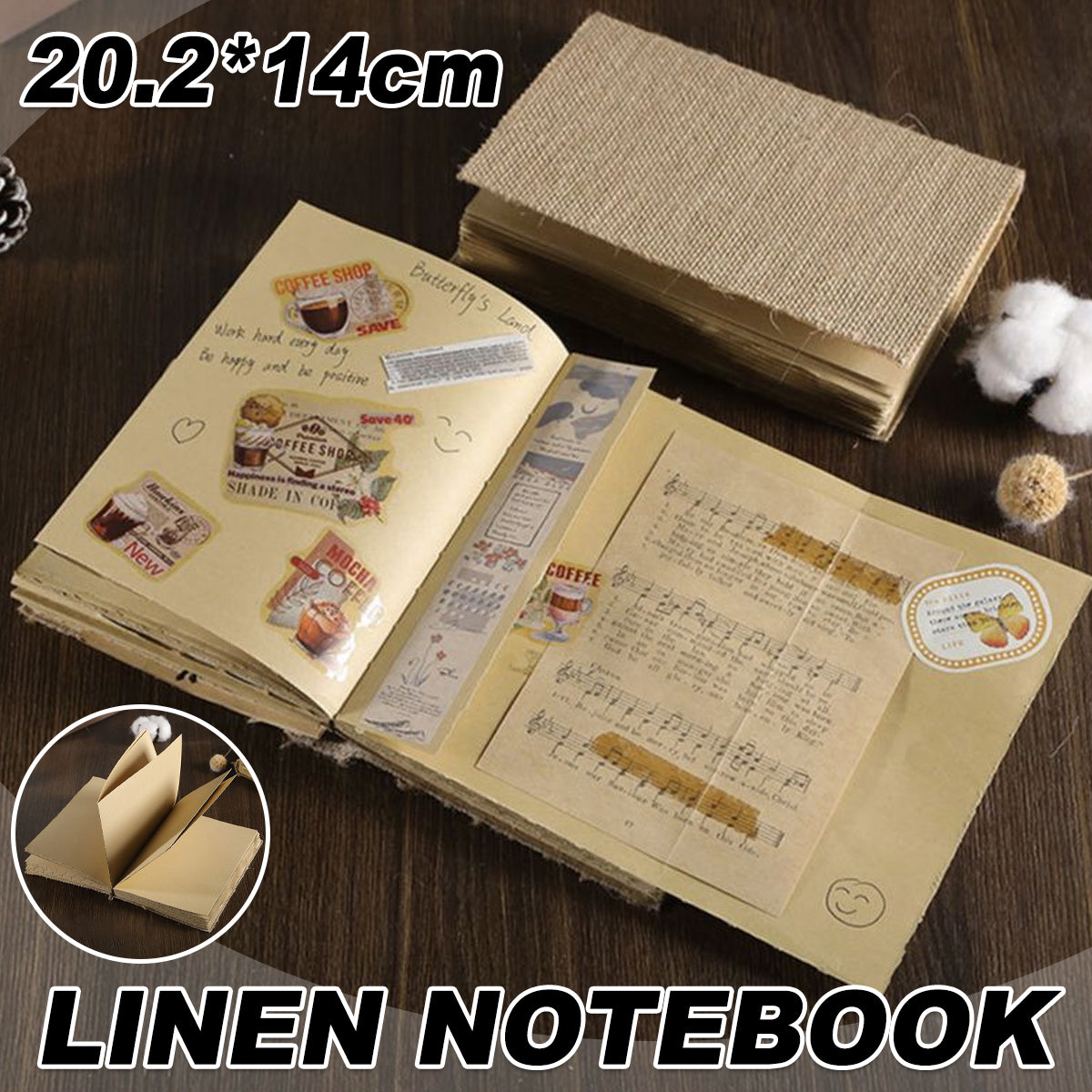 Linen Hardcover Notebook Retro Thread-Bound Thick Kraft Pages