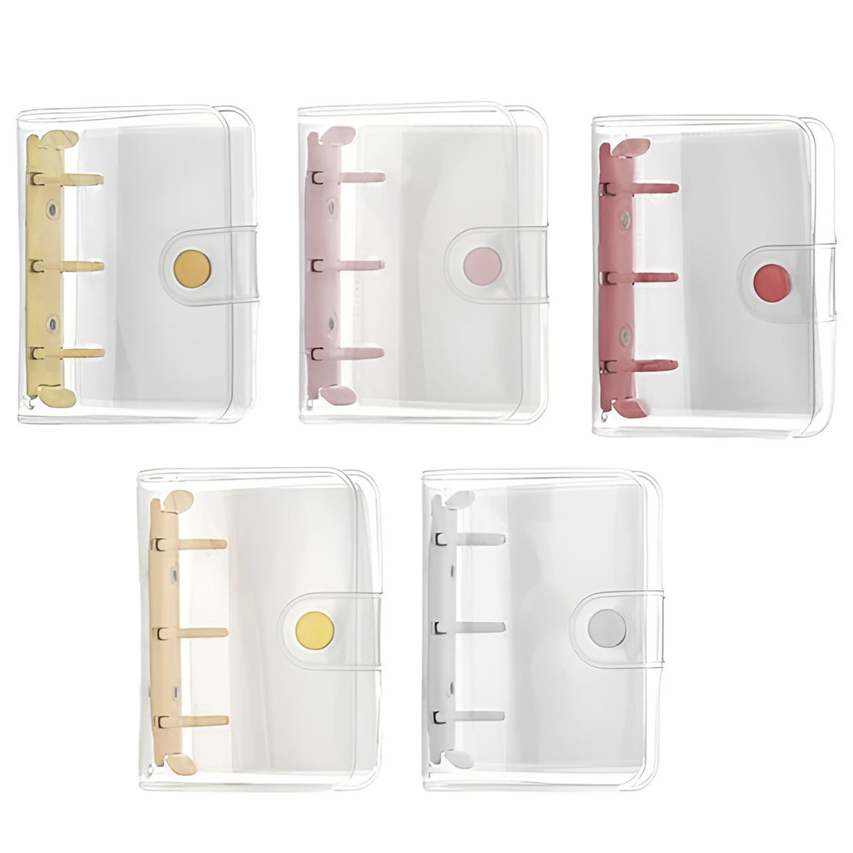 5 Pcs Mini PVC Binders 3-Hole Transparent Cover Assorted Colours