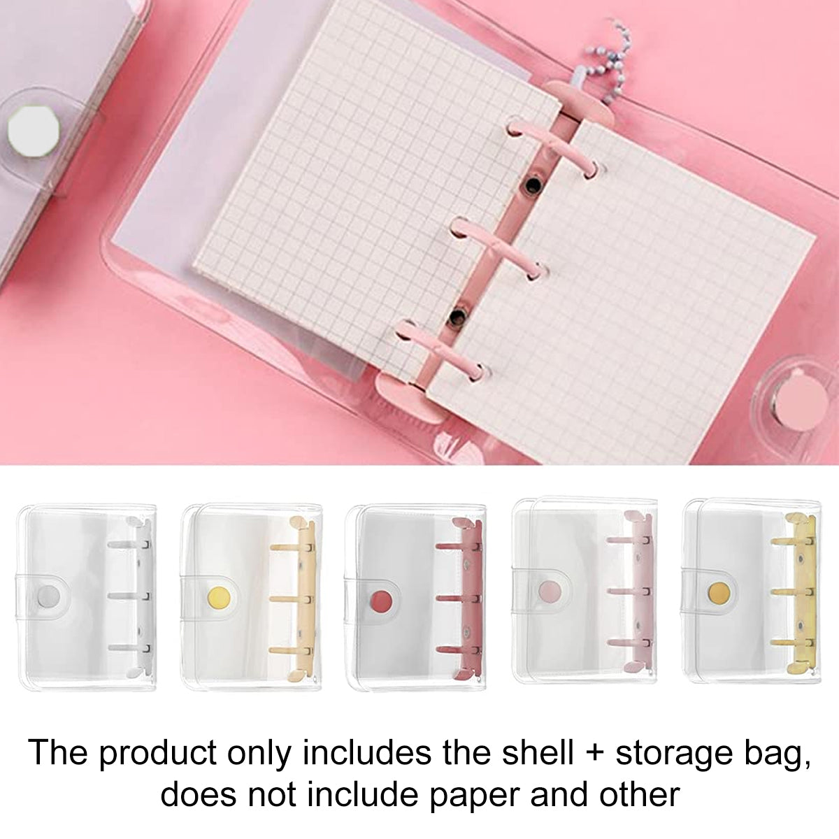 5 Pcs Mini PVC Binders 3-Hole Transparent Cover Assorted Colours