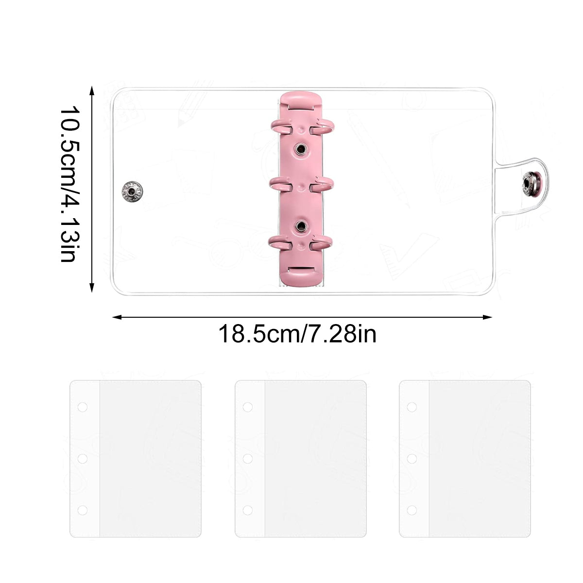 5 Pcs Mini PVC Binders 3-Hole Transparent Cover Assorted Colours