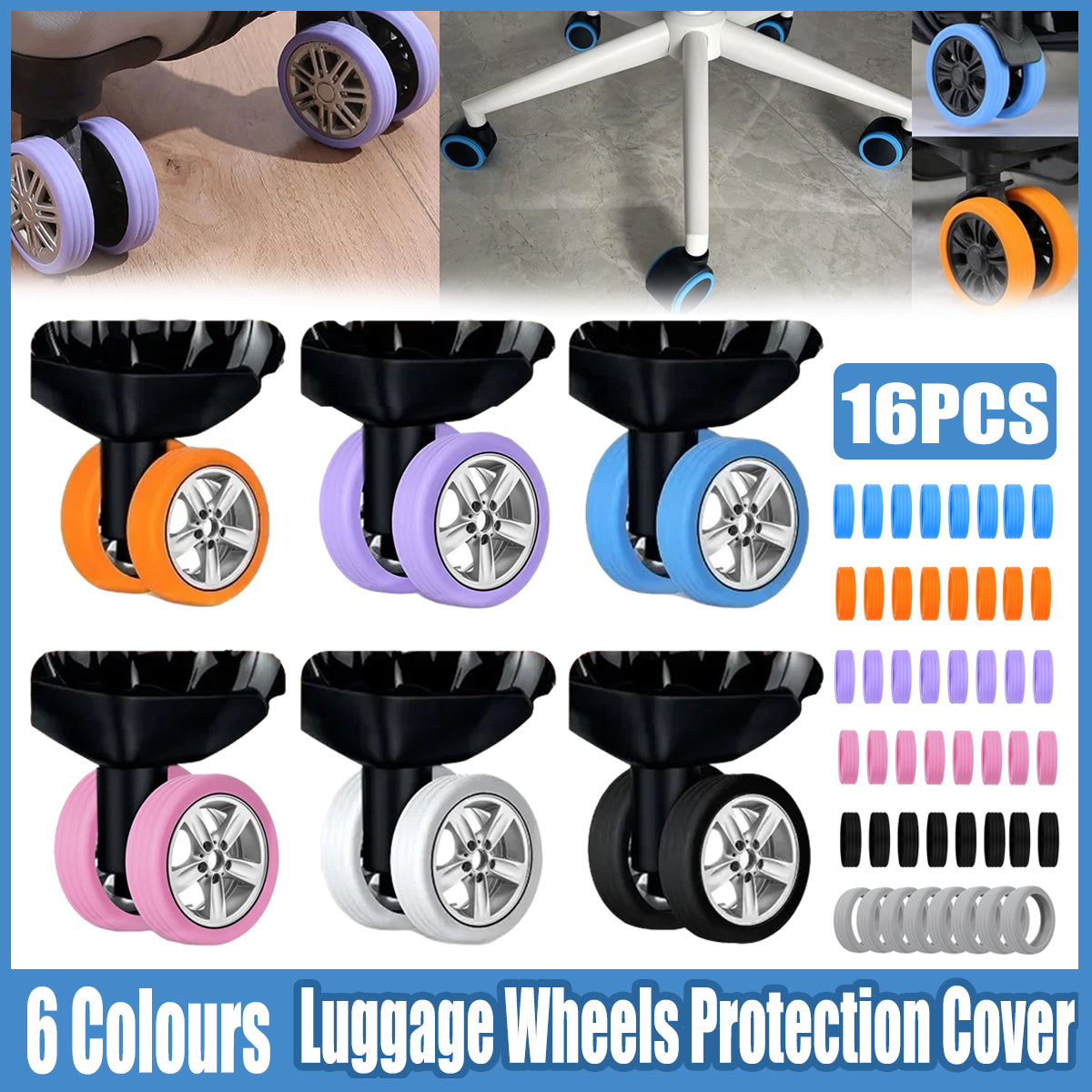 16 Pcs Silicone Luggage Wheel Covers for Travel