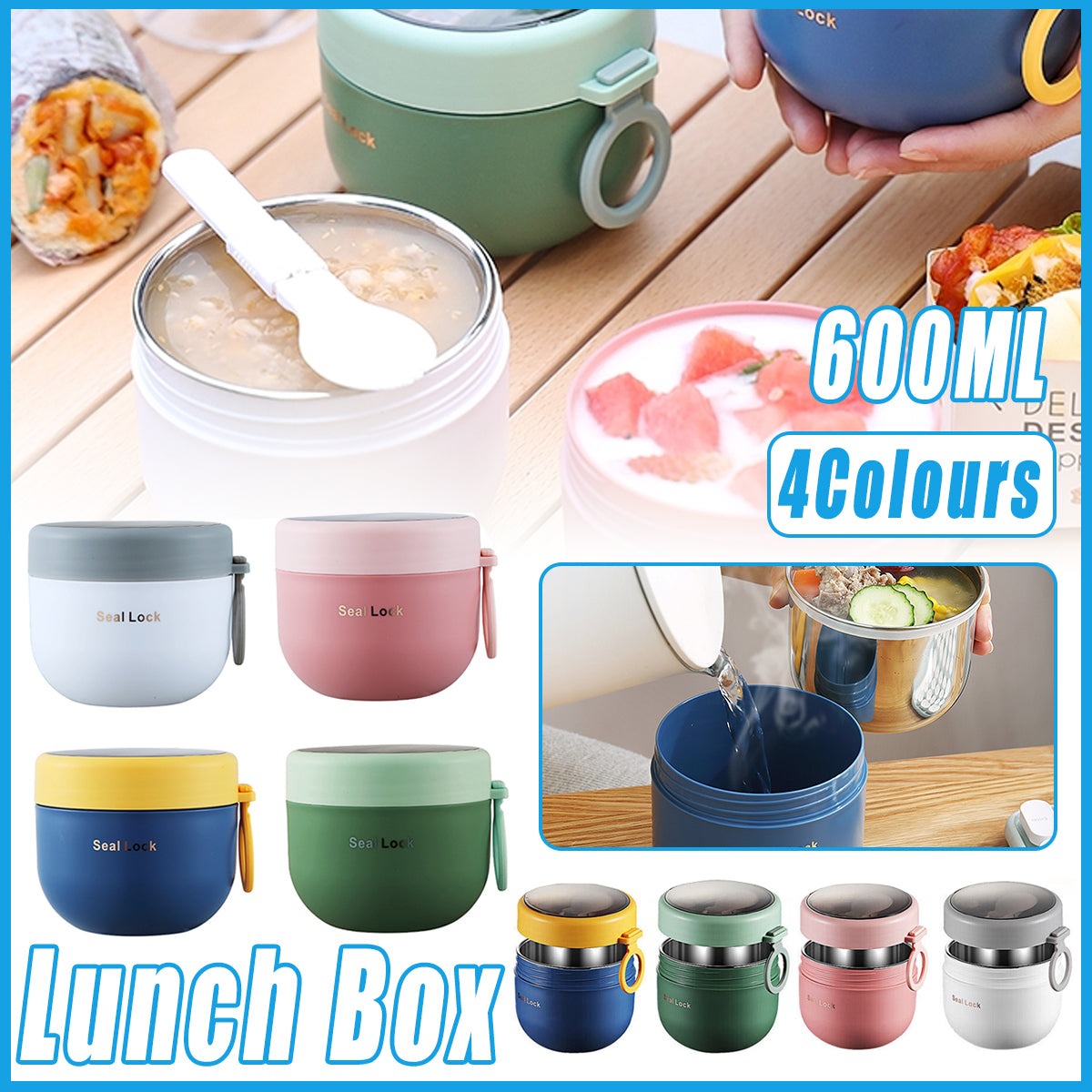 Stainless Steel Insulated Lunch Box 600ml