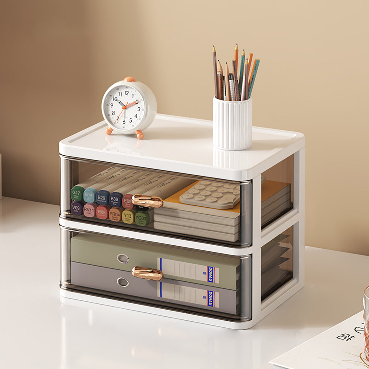 Multi Tier Desktop Organizer Transparent ABS with Gold Handles