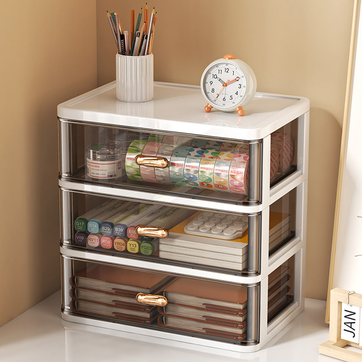 Multi Tier Desktop Organizer Transparent ABS with Gold Handles