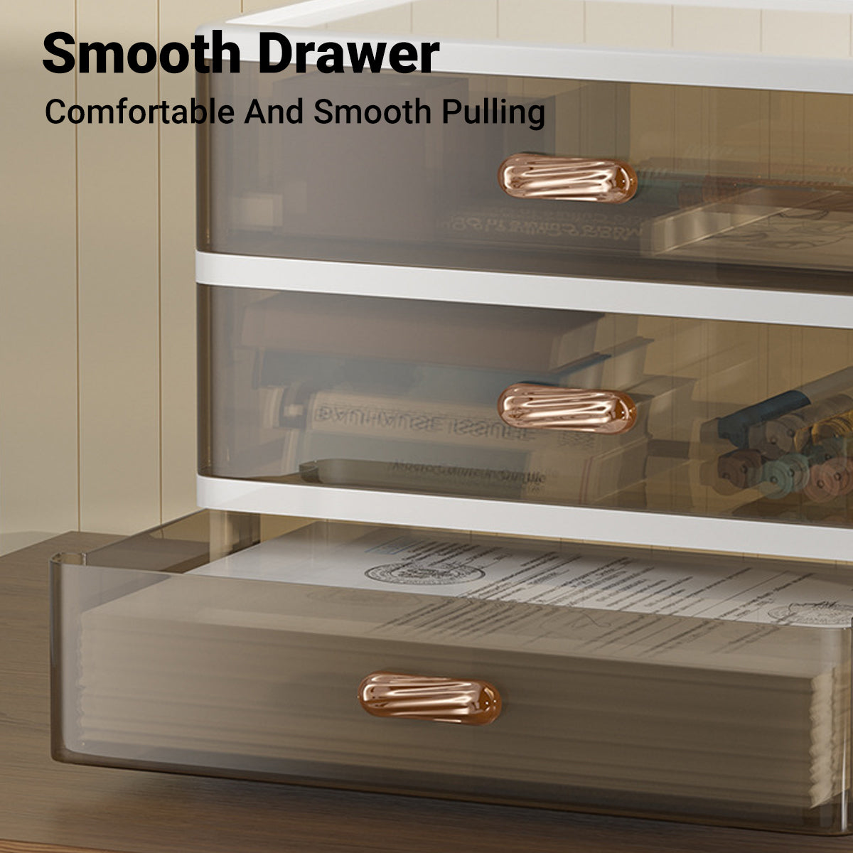 Multi Tier Desktop Organizer Transparent ABS with Gold Handles