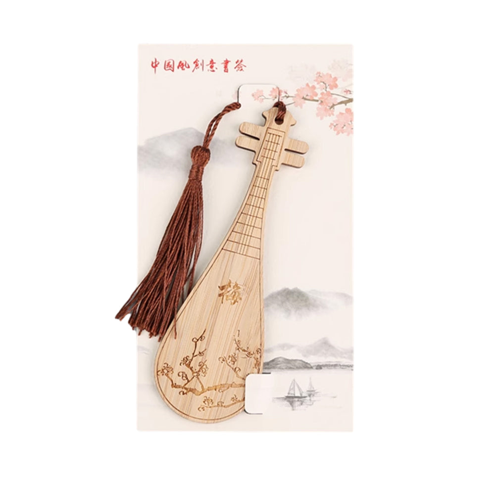 Bamboo Bookmark Chinese Style Instrument and Fan Shape