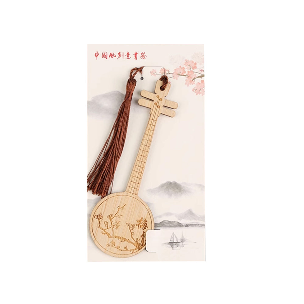 Bamboo Bookmark Chinese Style Instrument and Fan Shape
