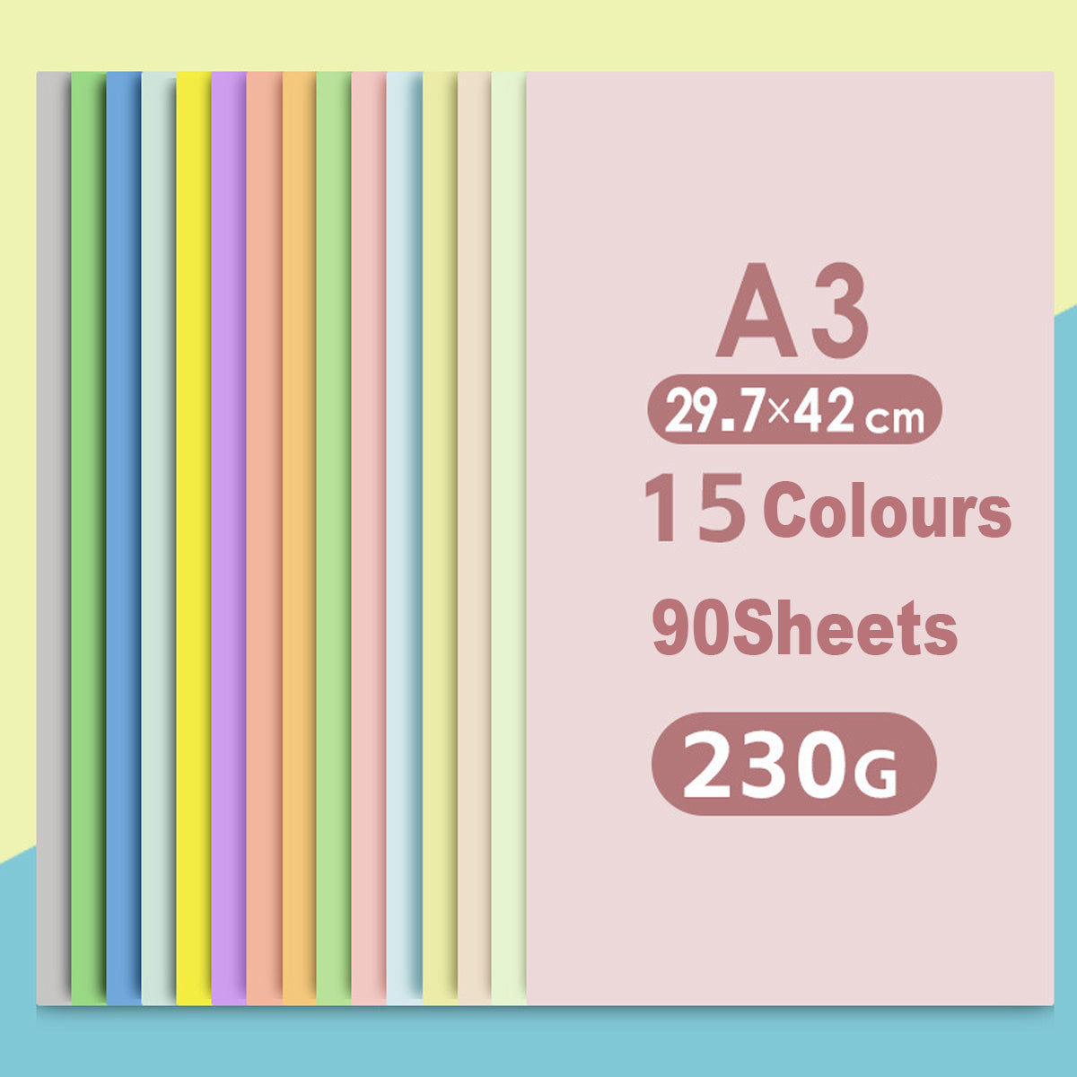 90 Sheets A3 Macaron Cardstock 230gsm for Crafts