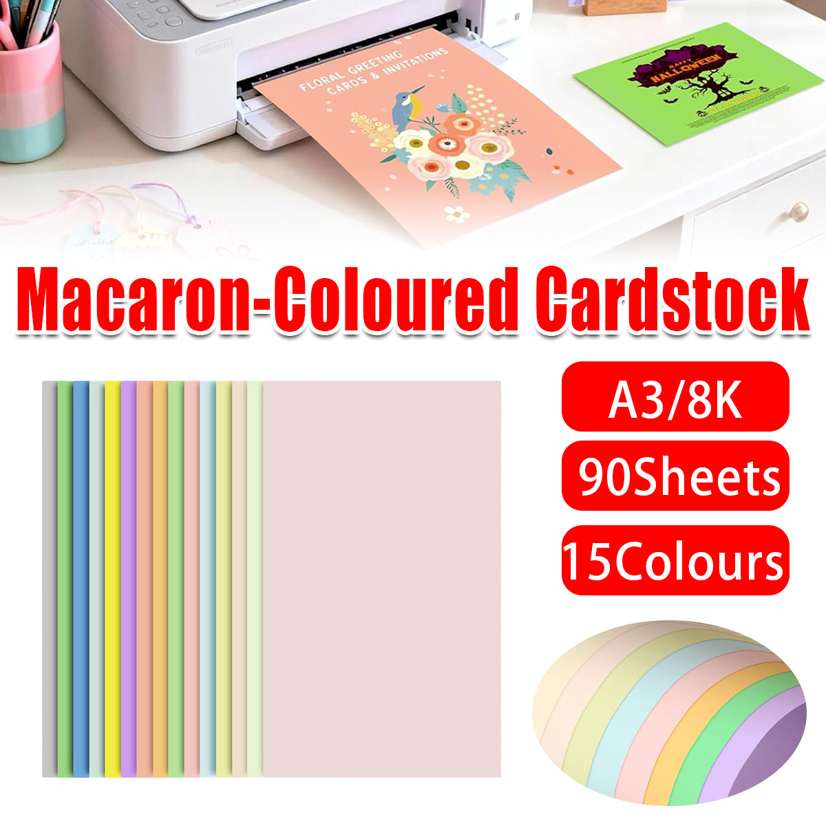 90 Sheets A3 Macaron Cardstock 230gsm for Crafts