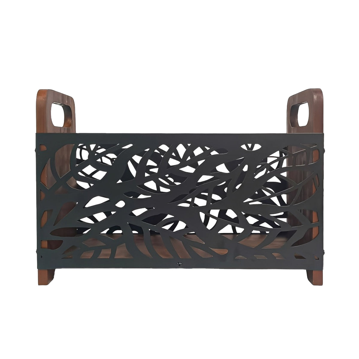Wooden Magazine Rack with Metal Pattern Panel