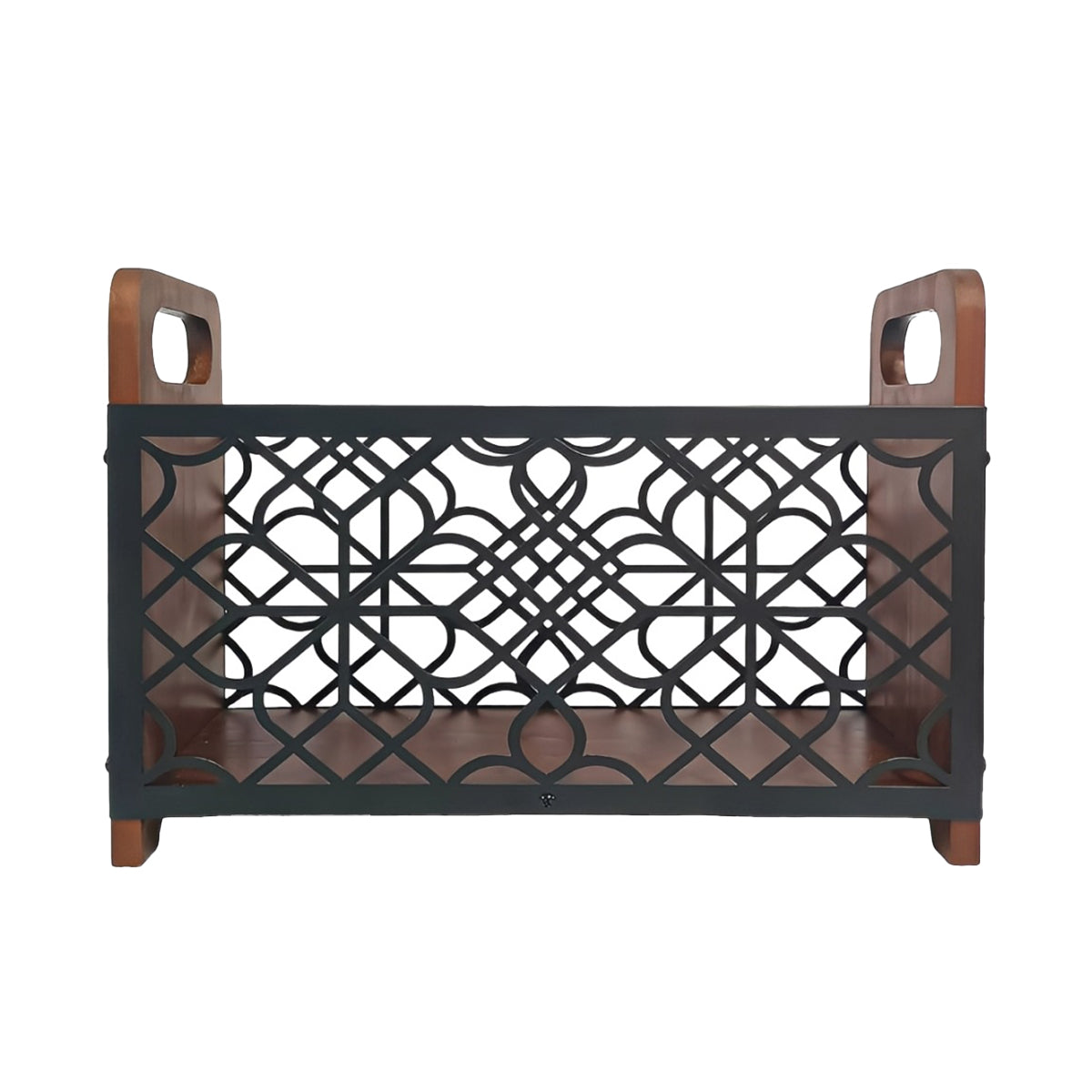 Wooden Magazine Rack with Metal Pattern Panel