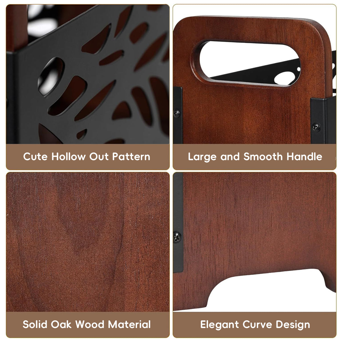 Wooden Magazine Rack with Metal Pattern Panel