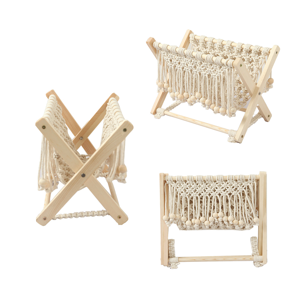 Foldable Cotton Rope and Wood Magazine Rack