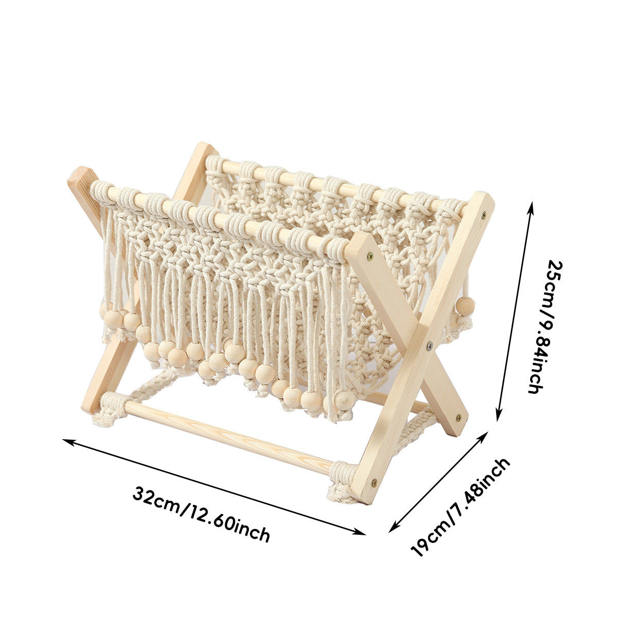 Foldable Cotton Rope and Wood Magazine Rack