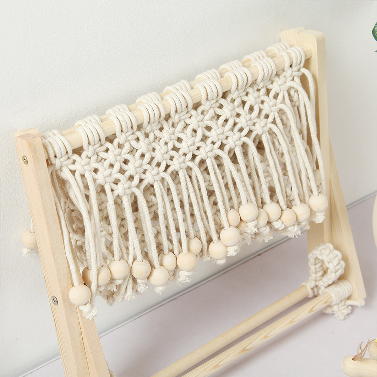 Foldable Cotton Rope and Wood Magazine Rack