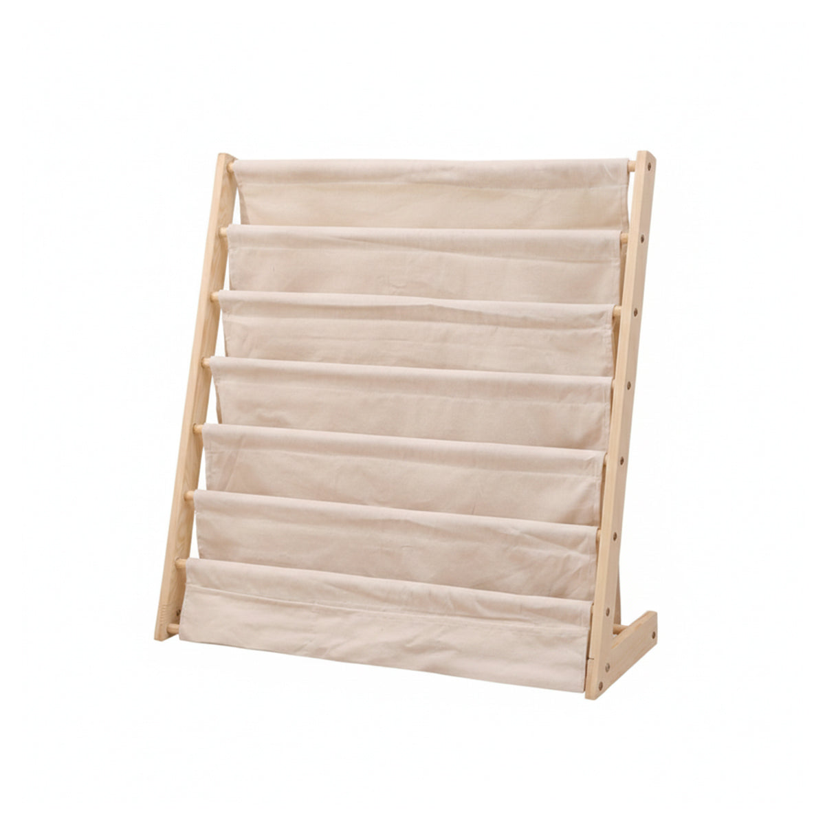 Desktop Book Display Stand Canvas Pockets Solid Wood