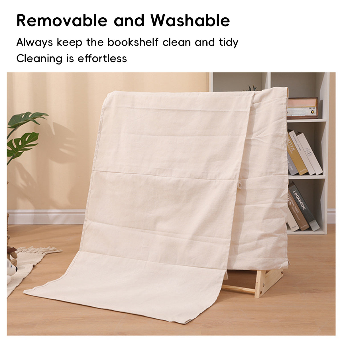 Desktop Book Display Stand Canvas Pockets Solid Wood
