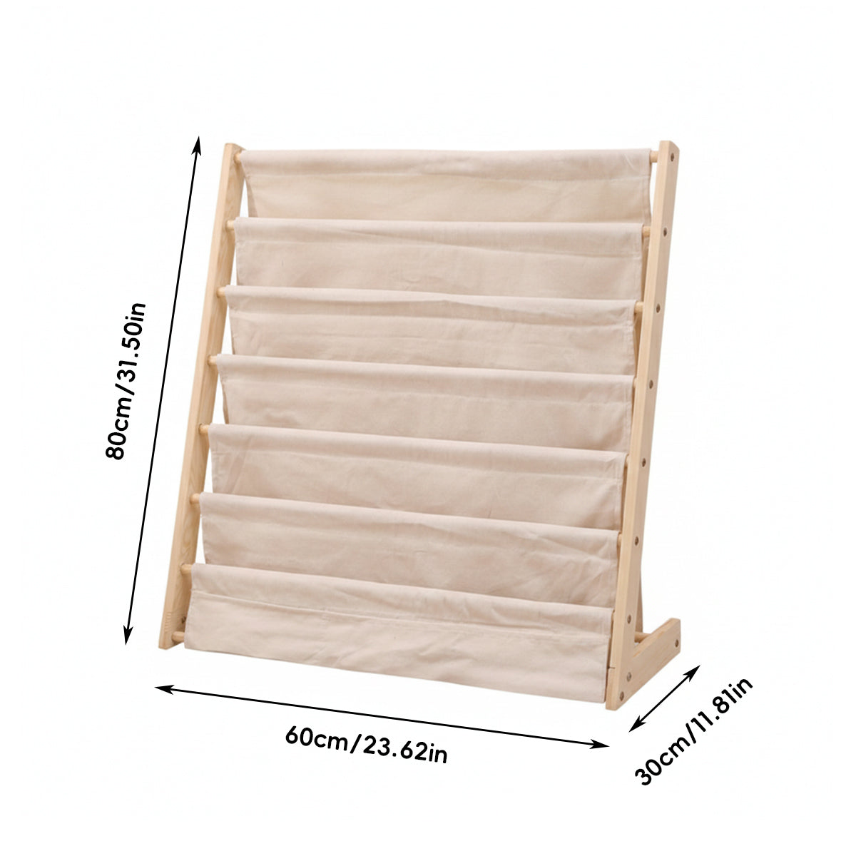 Desktop Book Display Stand Canvas Pockets Solid Wood