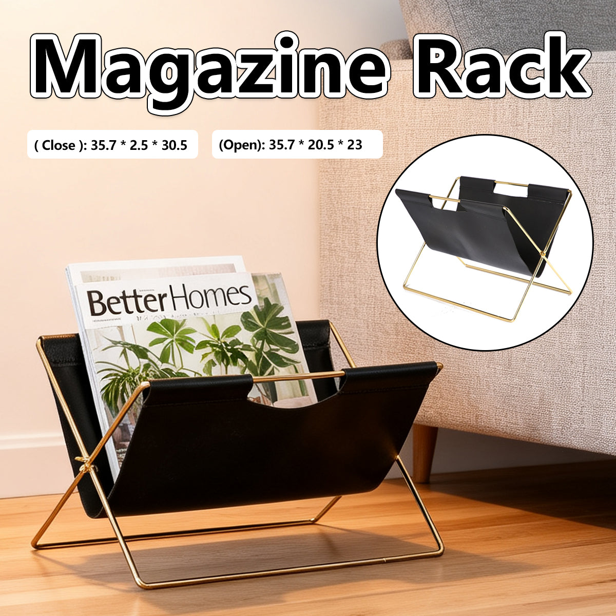 Minimalist Foldable Magazine Rack with Metal Frame