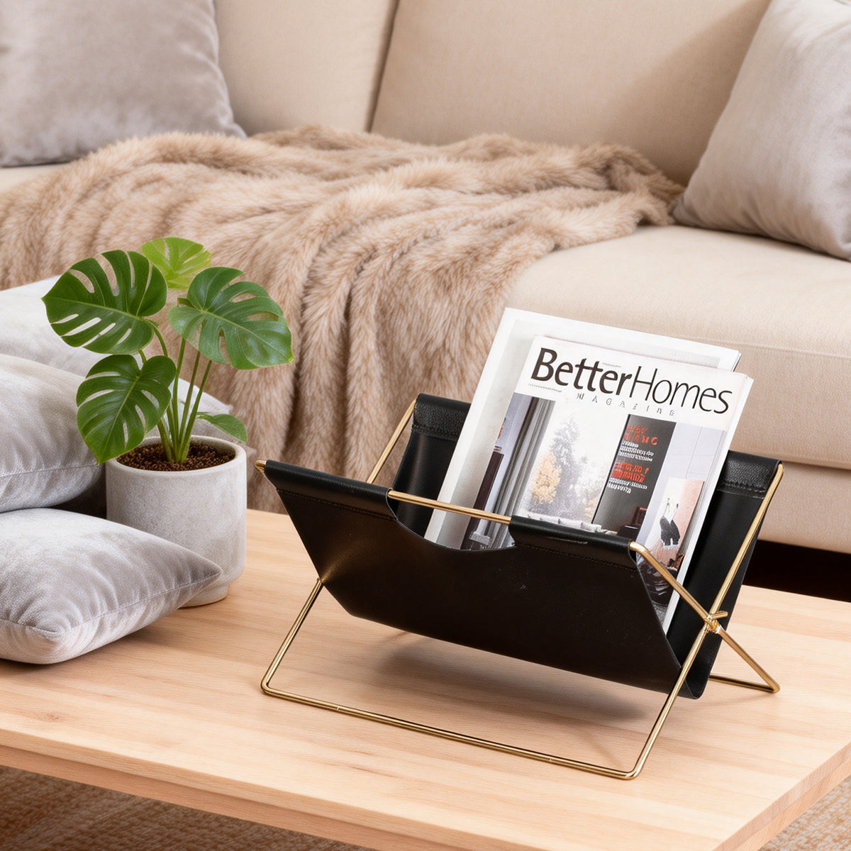 Minimalist Foldable Magazine Rack with Metal Frame