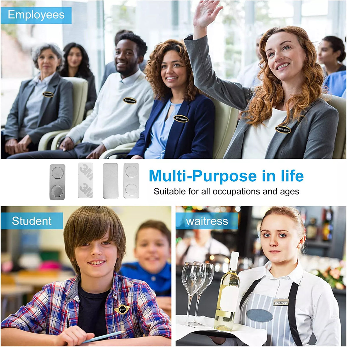 10 Pcs Magnetic Name Badge Tags with Strong Adhesive Backing