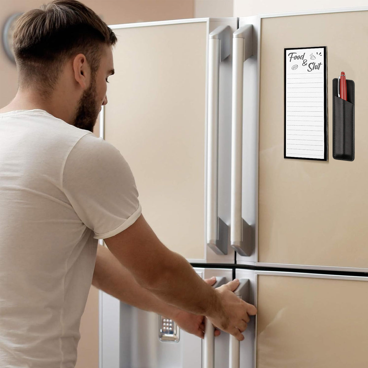 4 Pcs Magnetic Fridge Memo Pads with 4 Pen Holders 50 Sheets