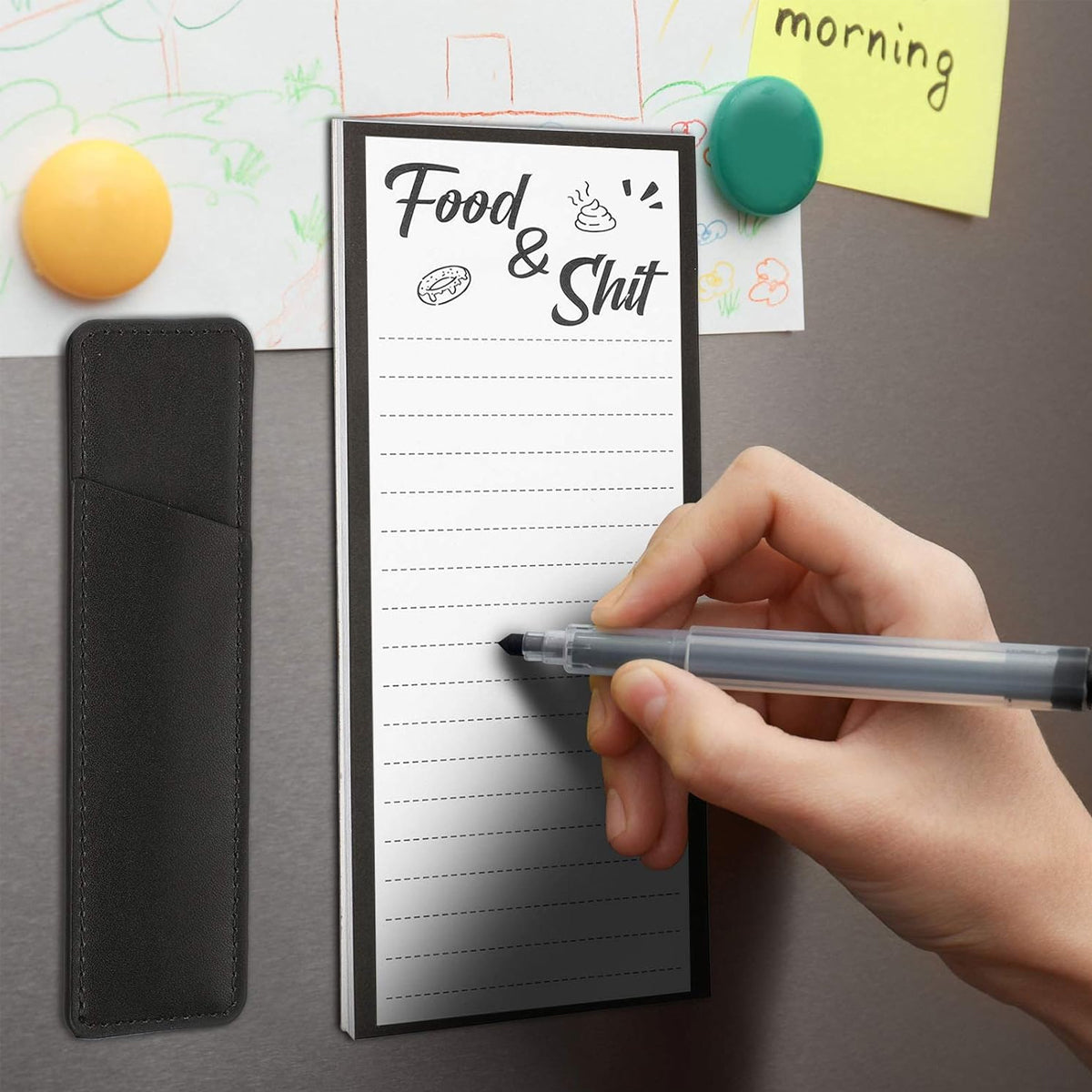 4 Pcs Magnetic Fridge Memo Pads with 4 Pen Holders 50 Sheets