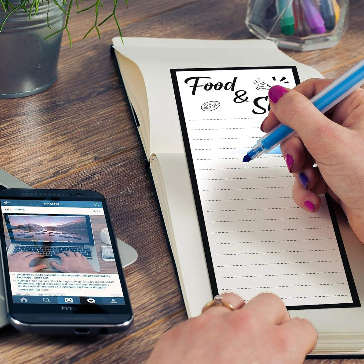 4 Pcs Magnetic Fridge Memo Pads with 4 Pen Holders 50 Sheets